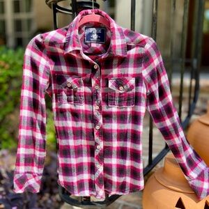 PINK Victoria's Secret Women’s Pink and Navy Plaid Shirt